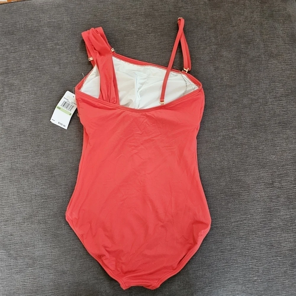 Michael Kors One Shoulder Convertible Gold Plate One Piece wimsuit Size 8